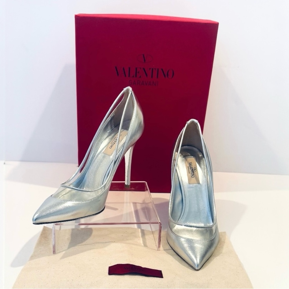 Valentino Garavani Silver Pointed-Toe Stiletto Pumps